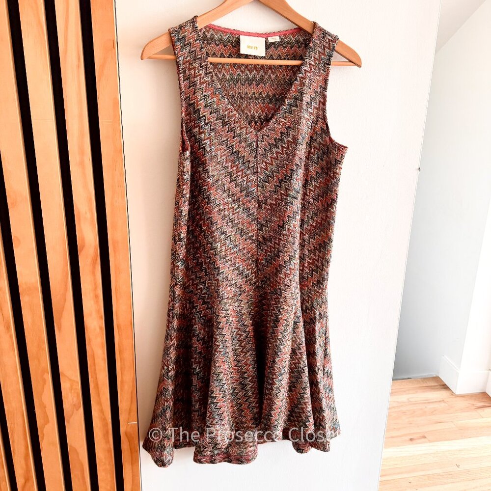 Maeve Anthropologie Zigzag Knit Dress, Boho Midi Dress (S)